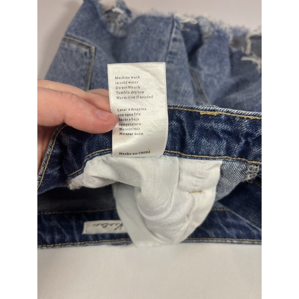 KanCan Distressed High Waisted Denim Shorts Medium Blue Wash Size 29 - Picture 10 of 13